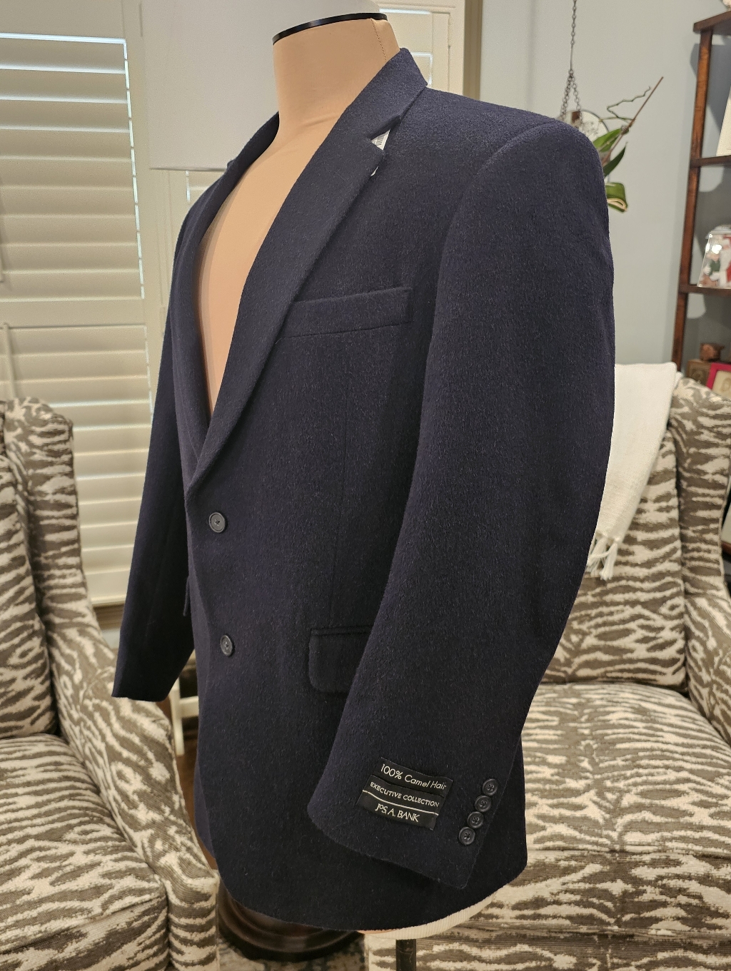 New Jos A Bank Camel Hair Blazer Mens 42r Solid Navy Sport Coat Jacket